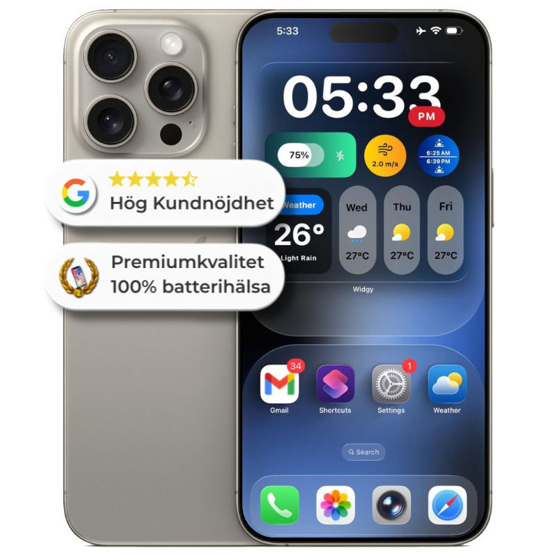 iPhone 15 Pro 256GB 100% Batterihälsa naturligt titan