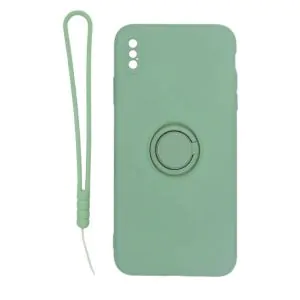 iPhone XS Max Silikonskal med Ringhållare och Handrem - Grön
