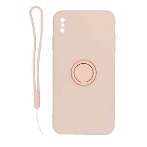 iPhone XS Max Silikonskal med Ringhållare och Handrem - Rosa