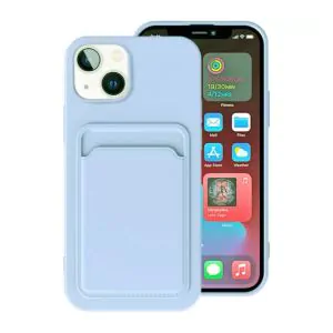 iPhone 15 Mobilskal Silikon med Korthållare - Lila