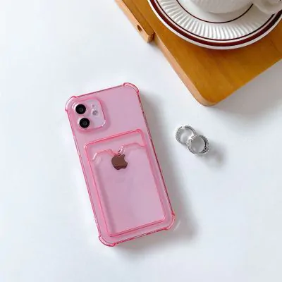 iPhone 12 Stöttåligt Skal med Korthållare - Rosa