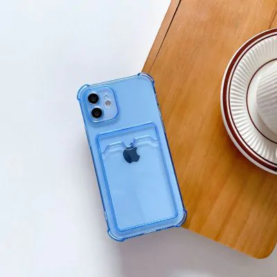 iPhone 12 Stöttåligt Skal med Korthållare - Blå