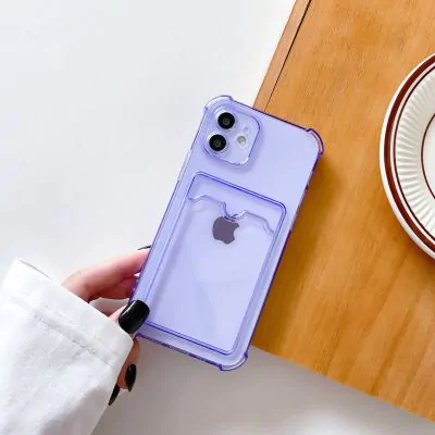 iPhone 12 Stöttåligt Skal med Korthållare - Lila