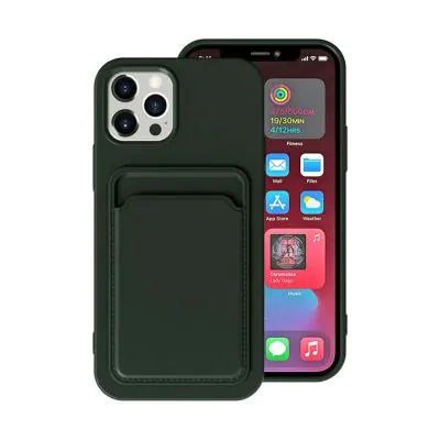 iPhone 13 Pro Max Silikonskal med Korthållare - Militärgrön