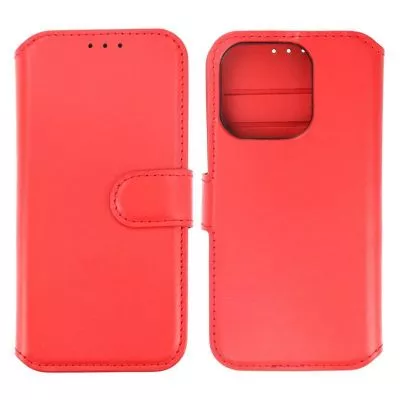 iPhone 15 Pro Plånboksfodral Läder Rvelon - Röd