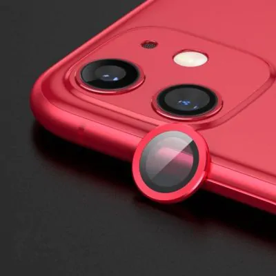iPhone 12 Linsskydd med Metallram - Röd (2-pack)
