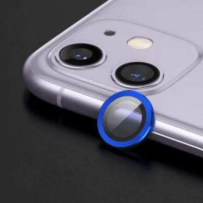 iPhone 12 Linsskydd med Metallram - Blå (2-pack)