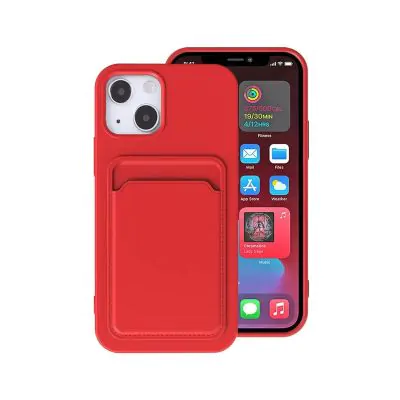 iPhone 13 Silikonskal med Korthållare - Röd