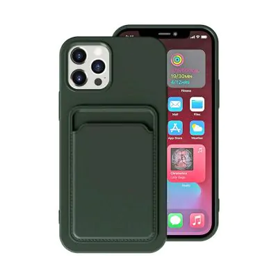 iPhone 14 Pro Silikonskal med Korthållare - Militärgrön
