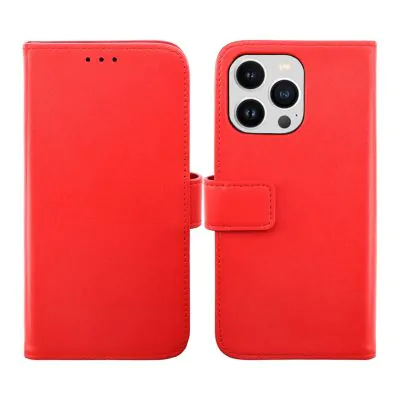 iPhone 14 Pro Plånboksfodral Läder Rvelon - Röd