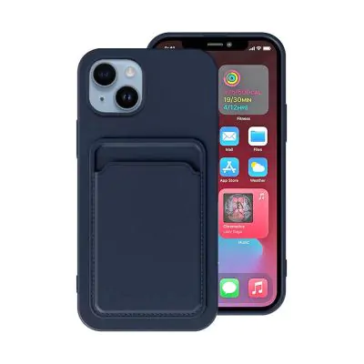 iPhone 14 Plus Silikonskal med Korthållare - Blå