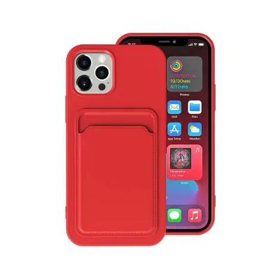 iPhone 13 Pro Max Silikonskal med Korthållare - Röd