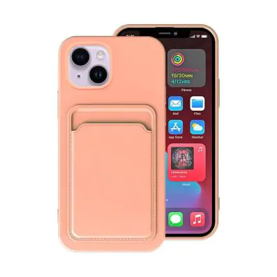iPhone 14 Silikonskal med Korthållare - Rosa
