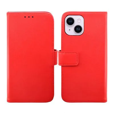 iPhone 14 Plånboksfodral Läder Rvelon - Röd