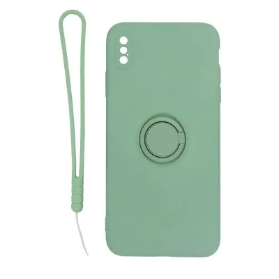 iPhone X/XS Silikonskal med Ringhållare och Handrem - Grön