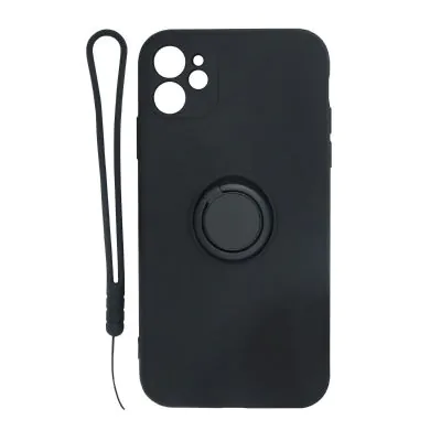 iPhone 11 Silikonskal med Ringhållare och Handrem - Svart