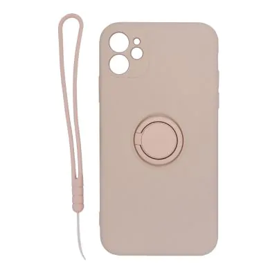 iPhone 11 Silikonskal med Ringhållare och Handrem - Rosa
