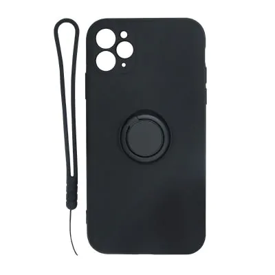 iPhone 11 Pro Silikonskal med Ringhållare och Handrem - Svart
