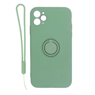 iPhone 11 Pro Max Silikonskal med Ringhållare och Handrem - Grön