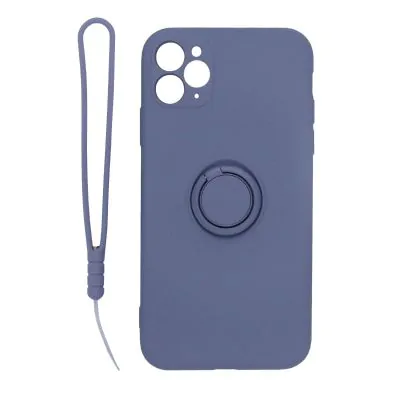iPhone 11 Pro Max Silikonskal med Ringhållare och Handrem - Grå