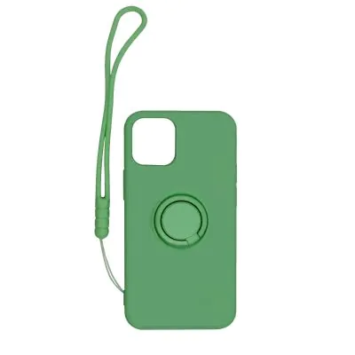 iPhone 12 Mini Silikonskal med Ringhållare och Handrem - Grön