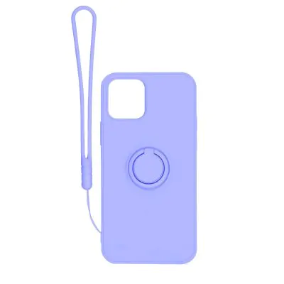 iPhone 12 Pro Max Silikonskal med Ringhållare och Handrem - Lila