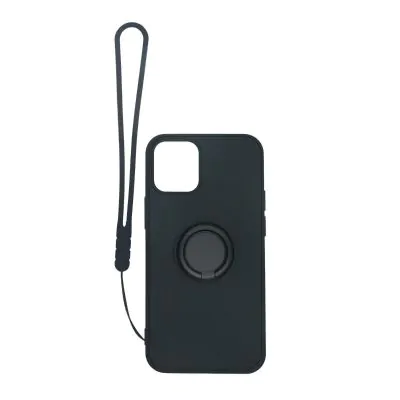 iPhone 12 Mini Silikonskal med Ringhållare och Handrem - Svart