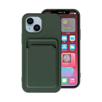 iPhone 14 Silikonskal med Korthållare - Militärgrön