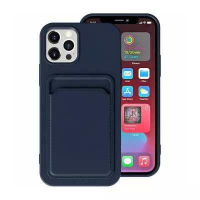 iPhone 15 Pro Max Mobilskal Silikon med Korthållare - Blå