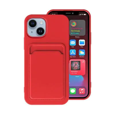 iPhone 14 Plus Silikonskal med Korthållare - Röd