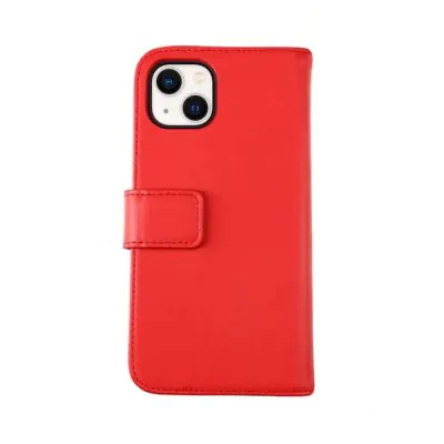 iPhone 13 Plånboksfodral Genuint Läder RV - Röd