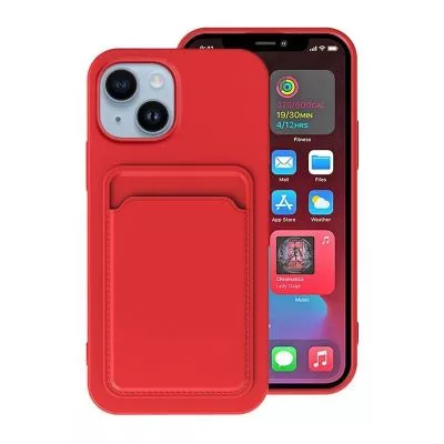 iPhone 15 Mobilskal Silikon med Korthållare - Röd