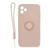 iPhone 11 Pro Max Silikonskal med Ringhållare och Handrem - Rosa