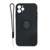 iPhone 11 Pro Max Silikonskal med Ringhållare och Handrem - Svart