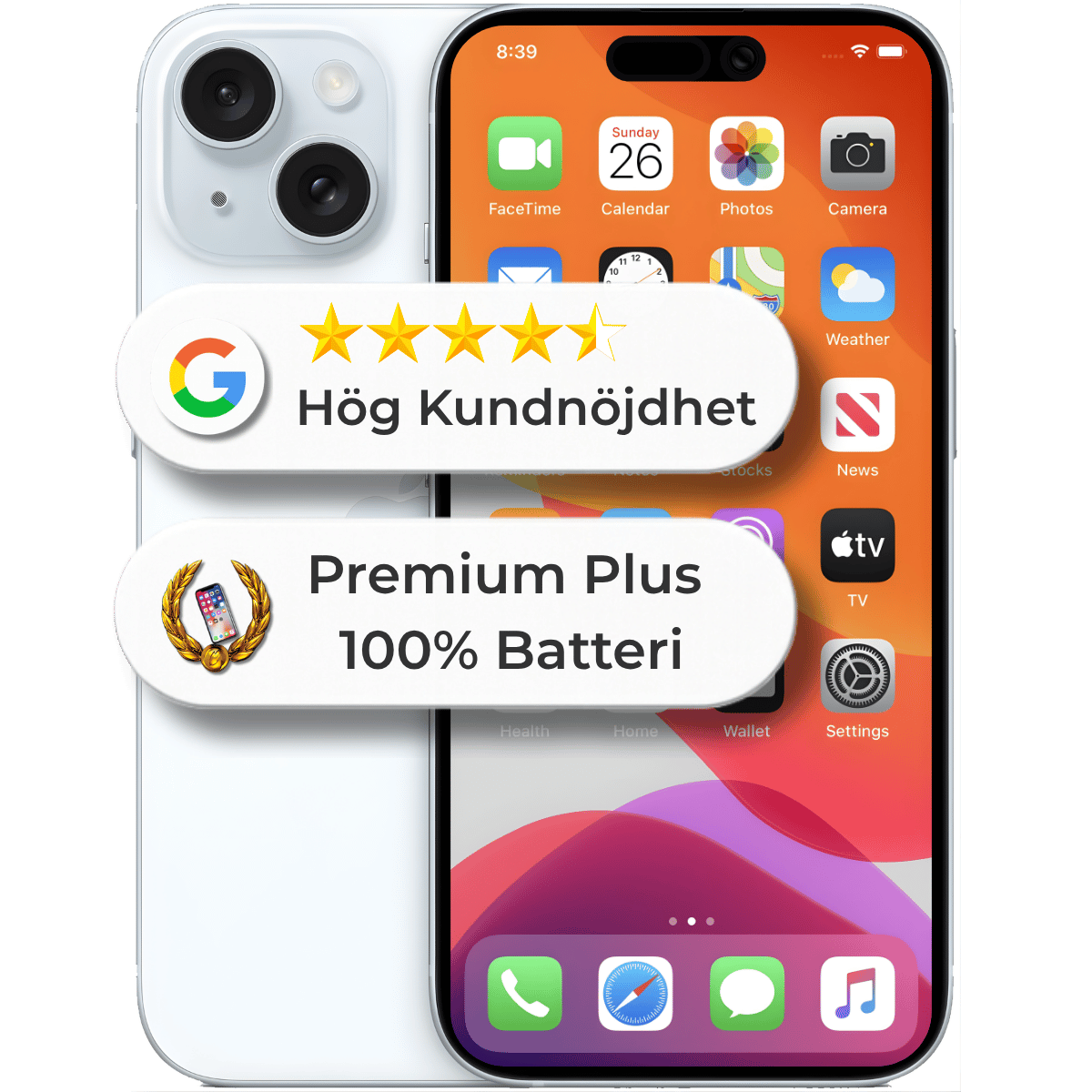 iPhone 15 128GB 100% batterihälsa Blå